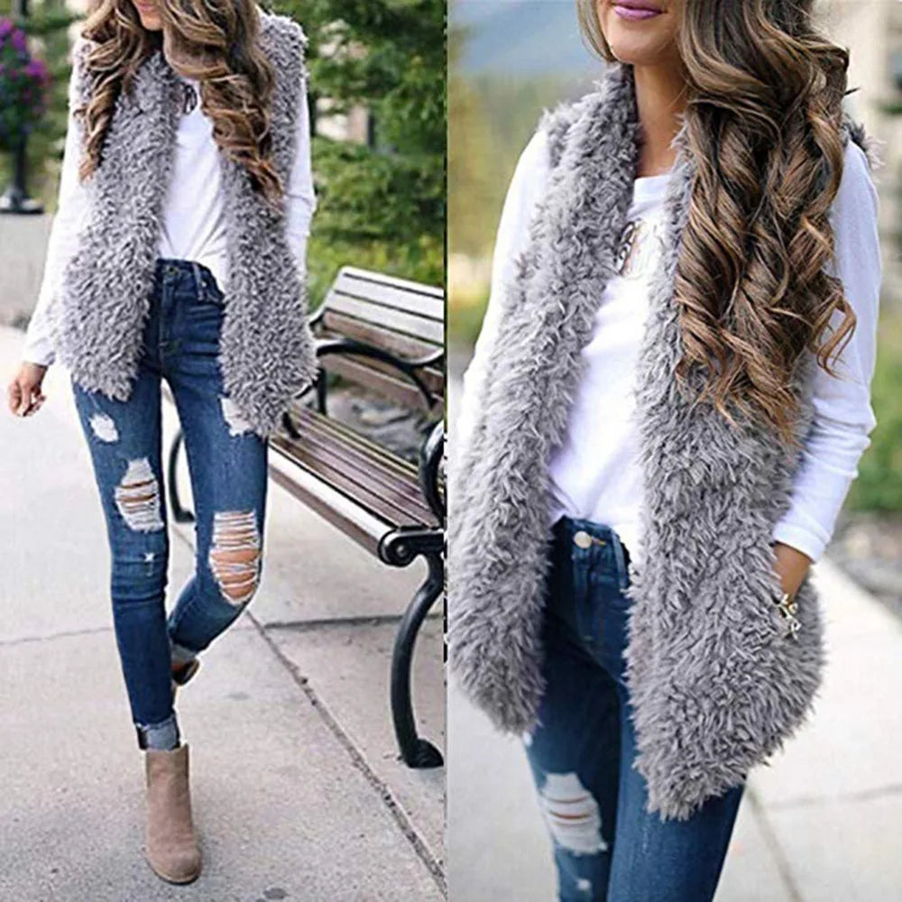 Winter Warm Faux Fur For Women Fashion Slim Fur Women Vest s Light Long Coat Abrigo Mujer Furry Vest Fake Fur Comfort Bontjas