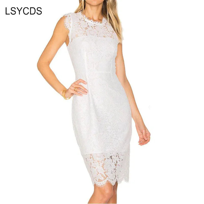 LSYCDS Robe Sexy Blue Dress Woman Elegant Lace Black White Red Ladies  Bodycon Summer Dresses Women Casual - Women Dress For Work - Women Prom