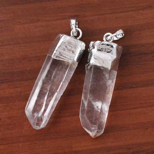 KFT Simple Style Silver Plated Clear Quartz Rock Crystal Irregular Shape Stone Pendant Charm Jewelry - Women Jewellery - Girl Jewellery - Women Accessory - Girl Accessory