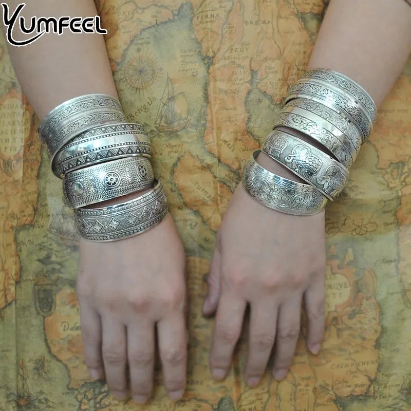 Yumfeel Factory Wholesale Tibetan Jewelry Vintage Silver Bangles Bracelet Antique Tibetan Silver Cuff Bracelets - Women Jewellery - Girl Jewellery - Women Accessory - Girl Accessory