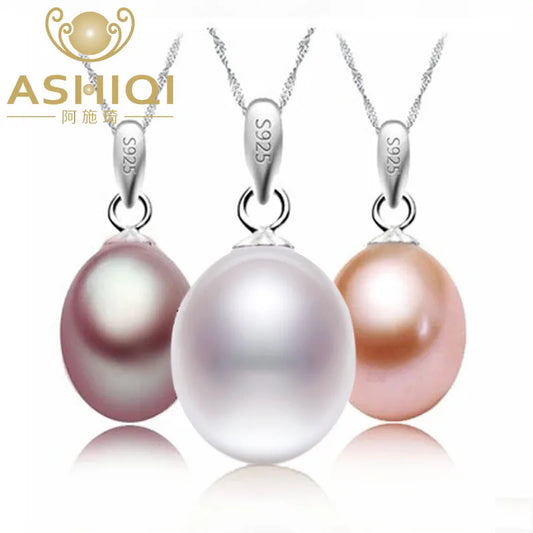 Natural Freshwater Pearl Necklaces & Pendants  Real 925 Sterling Silver Jewelry -Women Jewellery - Girl Jewellery