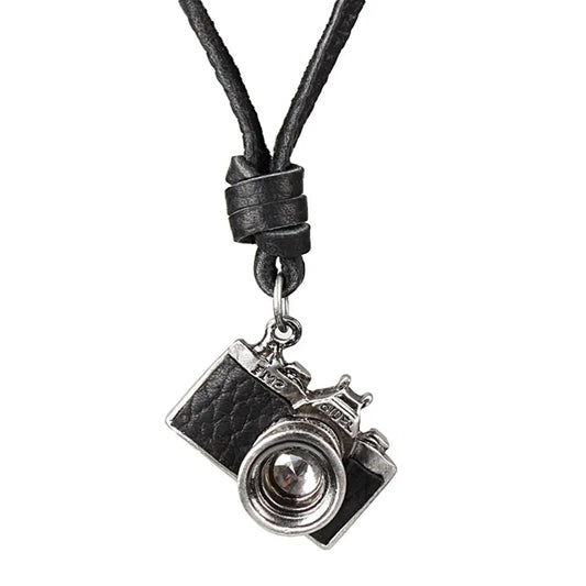 Men Necklace New Jewelry Camera Pendant Maxi Necklace Men Woman choker Genuine Leather Necklace collier item - Women Accessory - Men Accessory