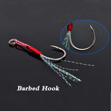 5pcs/lot Fishing Cast Jigs Assist Hook Barbed Single Jig Hooks Thread Feather Pesca High Carbon Steel fishing lure slow jigging Home Improvement Girl