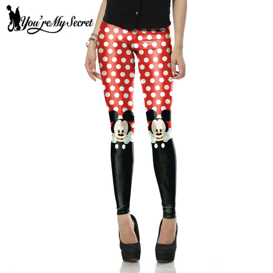 New Arrival Cute Mini Mouse Red Dot Printed Sexy Slim Fitness Ankle Knee Length Women Legging