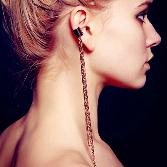 1 Pcs European Fashion Long Metal Chains Tassel Earring Gold/Silver Color for Women Fashion Ear Cuff  Ear Clip Jewelry Brincos - Women Jewellery - Girl Jewellery - Women Accessory - Girl Accessory