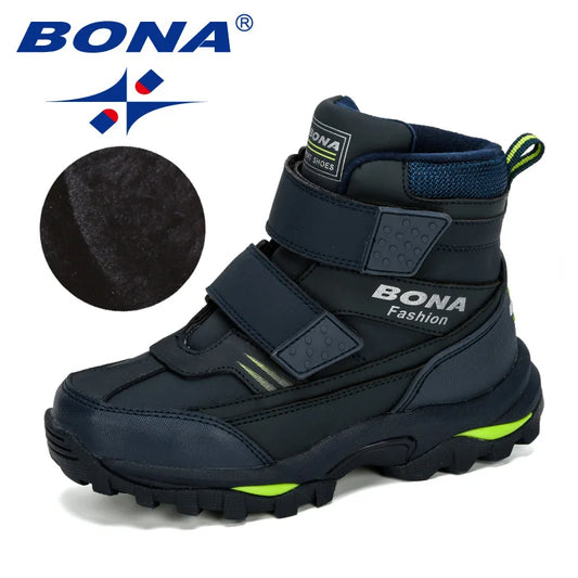 BONA New Popular Ankle Boots Children Motorcycle Hook and Loop Anti-slip Outdoor Hiking Boots Winter Footwear Boys Shoe