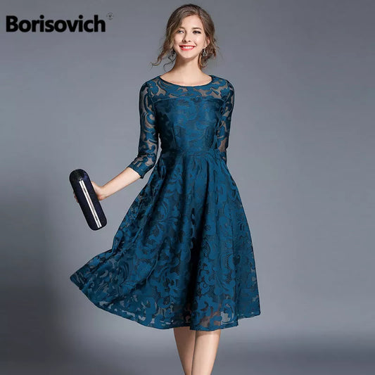 Borisovich New Spring Fashion England Style Luxury Elegant Slim Ladies Party Dress Lace Dresses Vestidos women casual