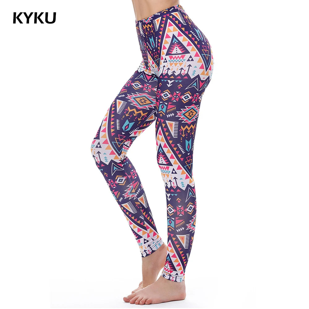 KYKU Brand Unicorn Women Legging Fitness Legging Sexy Pants High Waist Push Up Shiny 3d Printed Rainbow Star Cat Donuts