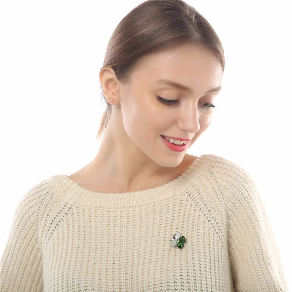 Austrian Crystal four leaf clover Brooch women accessories fashion jewellery  - Women Accessory - Girl Accessory