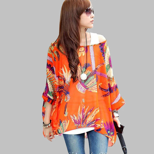 Women's Chiffon New Fashion Summer Shirt Boho Style Batwing Casual Blouses Blusas 4XL 5XL 6XL Plus Size Women Tops - Women Casual - Women Dress For Work