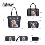 Amberler High-Quality PU Leather 6 Pieces Set Printed Shoulder Bag Ladies Crossbody Bags Large Capacity Tote Bags women handbags