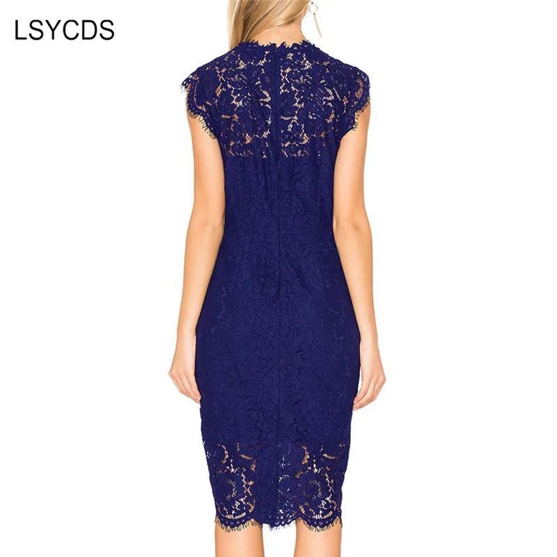 LSYCDS Robe Sexy Blue Dress Woman Elegant Lace Black White Red Ladies  Bodycon Summer Dresses Women Casual - Women Dress For Work - Women Prom