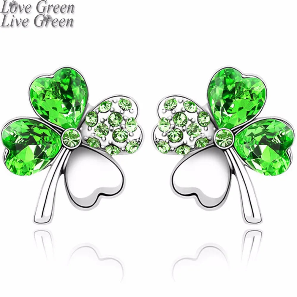 Four Leaf Clover earrings stud women brand gold colour Austrian Crystal stud Earrings jewellery 9554 - Women Jewellery - Girl Jewellery - Women Accessory - Girl Accessory