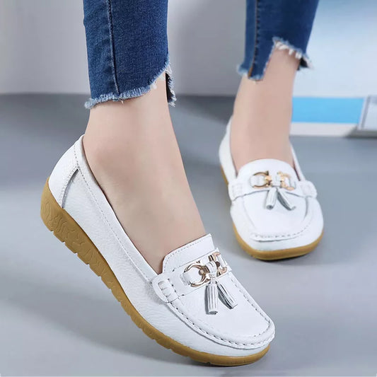 Fashion Flats Genuine Leather Flats  Wedge Large Size Chaussures  Women Shoes