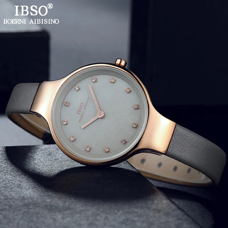 IBSO High-Quality Crystal Design Quartz For Luxury Shell Dial Clock Relogio women watch