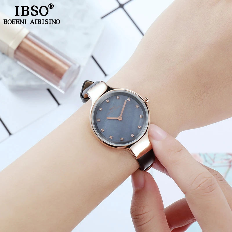 IBSO High-Quality Crystal Design Quartz For Luxury Shell Dial Clock Relogio women watch