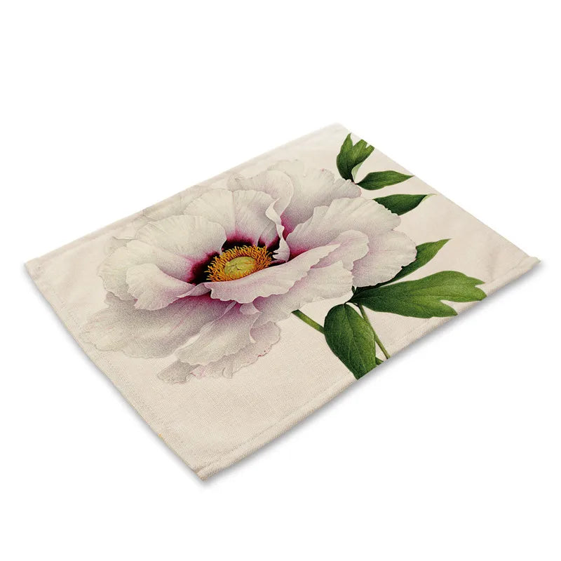 1Pcs Flower Pattern Placemat Table Mat Drink Coaster Cotton Linen Pads Bowl Cup Mats 42*32cm Kitchen - Smart Home