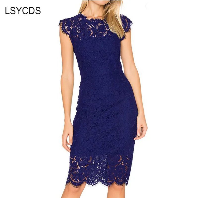 LSYCDS Robe Sexy Blue Dress Woman Elegant Lace Black White Red Ladies  Bodycon Summer Dresses Women Casual - Women Dress For Work - Women Prom