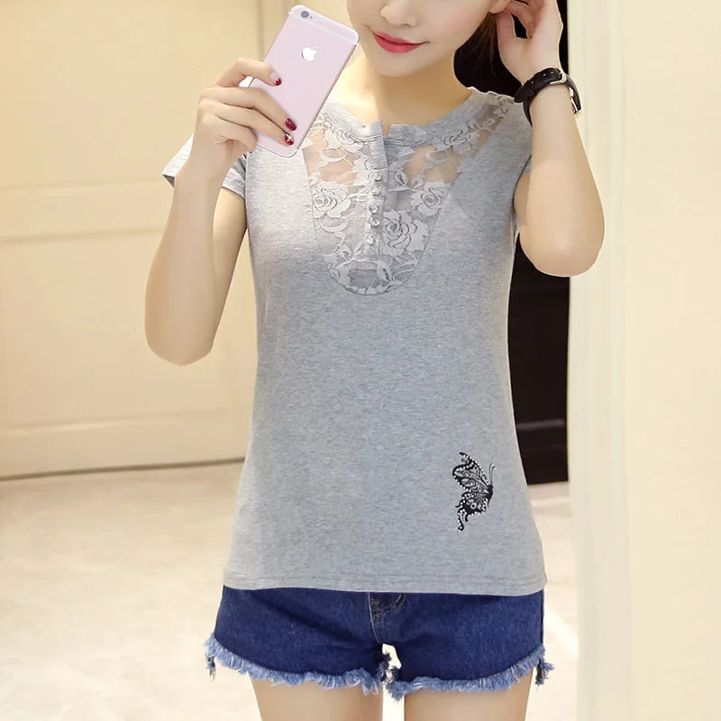 Summer T-shirt Lady Top Tees Cotton White Tshirt Female Brand Clothing T-Shirt women tops - women casual