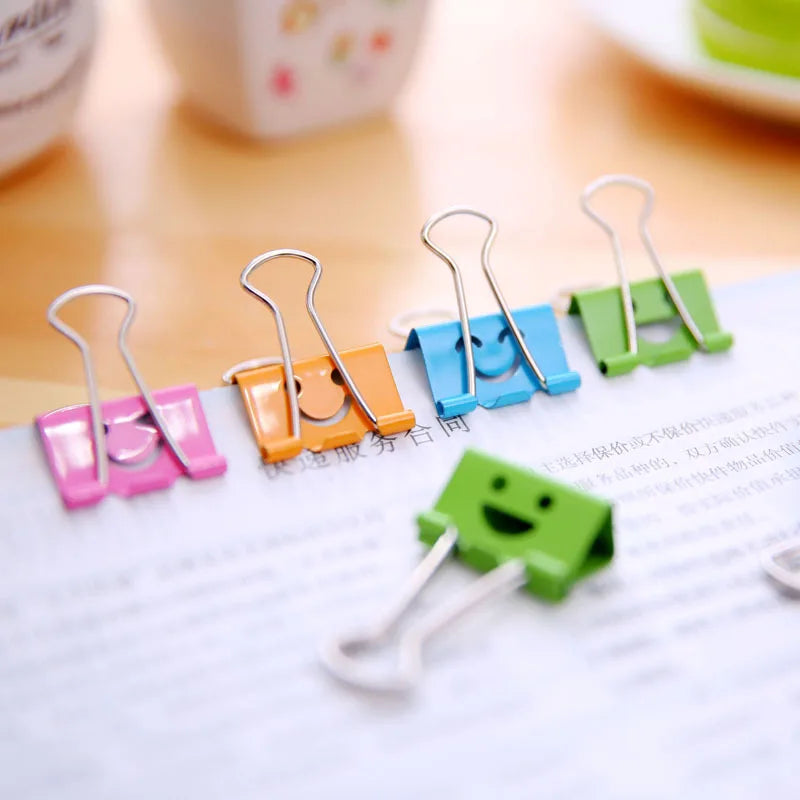 40 pcs/lot 19mm Cute Kawaii Small Colorful Face Design Clips Purse Dovetail Paper Clip Metal Binder School Office Supplies