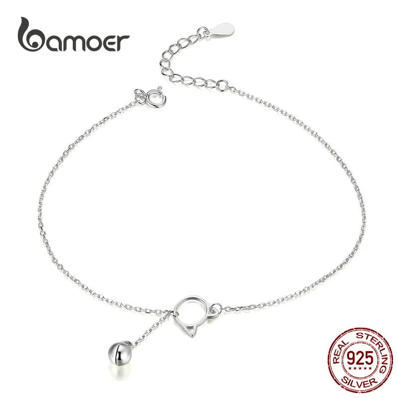 Foot Anklet Simple Bell And Cat for Ankle Real Solid 925 Sterling Silver Anklets women jewellery