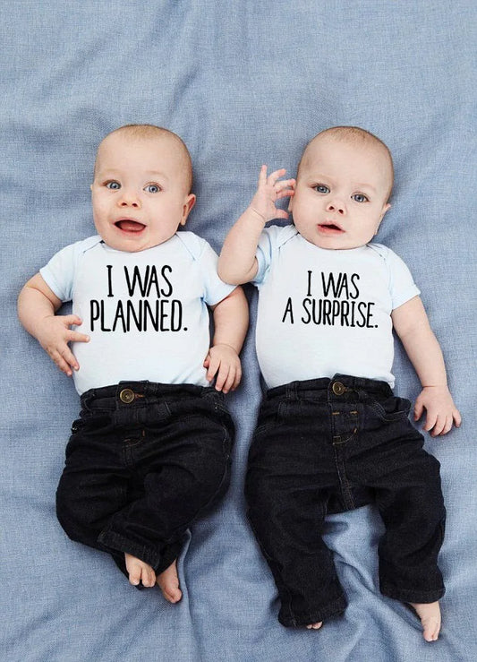 I Was Planned and I Was A Surprise Newborn Twins Baby Bodysuit Cute Short Sleeve Playsuits Outfits girl cloth - Baby Girls