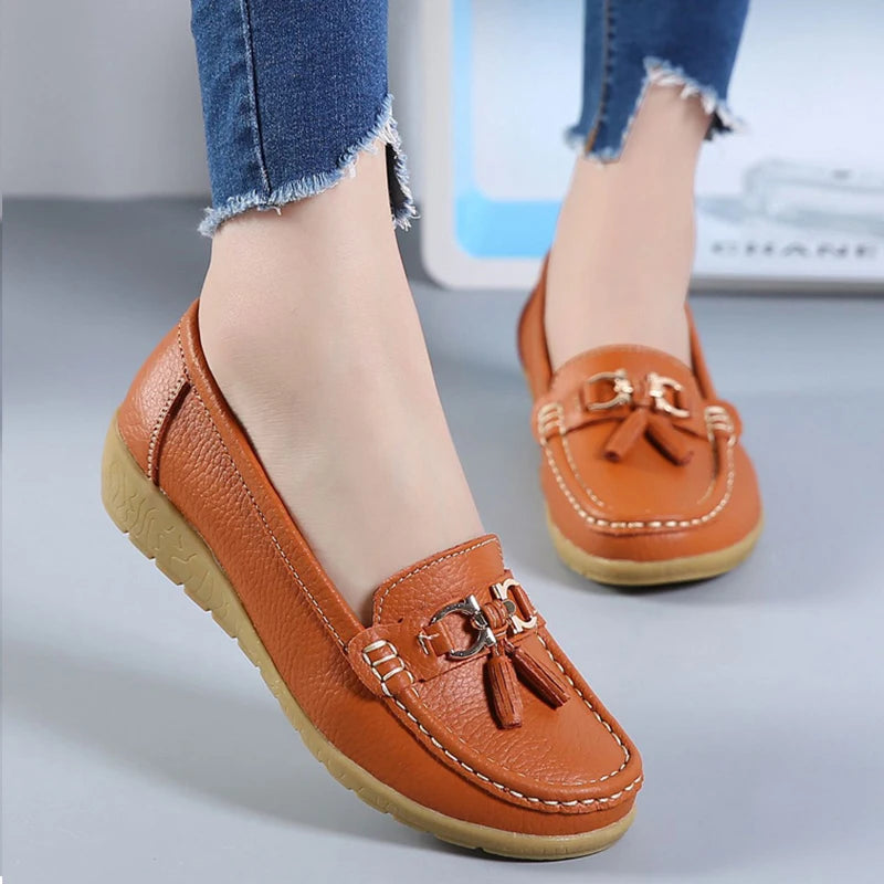 Fashion Flats Genuine Leather Flats  Wedge Large Size Chaussures  Women Shoes