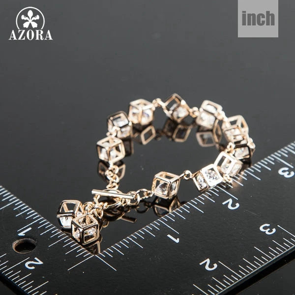 AZORA Brand Design Gold Color Stellux Austrian Crystal 12pcs Cube Charm Bracelet - Women Jewellery - Girl Jewellery - Women Accessory - Girl Accessory - Men Jewellery - Men Accessory