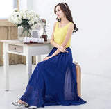 Women's Elegant High Waist Chiffon Skirt Elastic Waist Casual Long Maxi Skirts Saias 80/90/100cm 22 Color Summer Autumn New - Women Skirts - Women Long Skirts