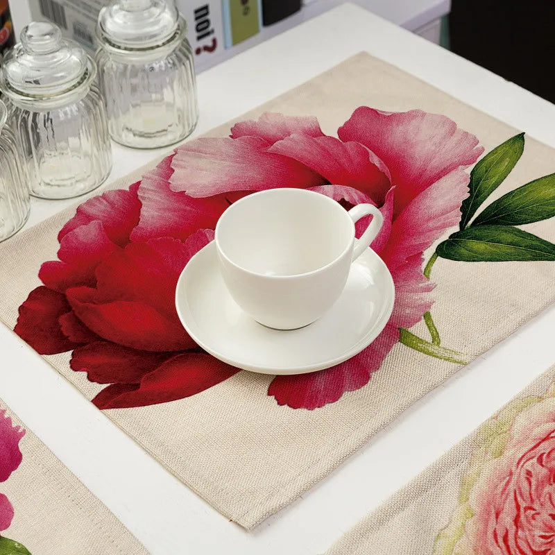 1Pcs Flower Pattern Placemat Table Mat Drink Coaster Cotton Linen Pads Bowl Cup Mats 42*32cm Kitchen - Smart Home