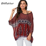 BHflutter Women Tops Off Shoulder Sexy Summer Blouses New Arrival Color Spliced Casual Loose Chiffon Shirts Women Tops & Tees