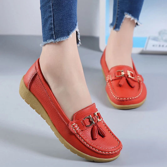 Fashion Flats Genuine Leather Flats  Wedge Large Size Chaussures  Women Shoes