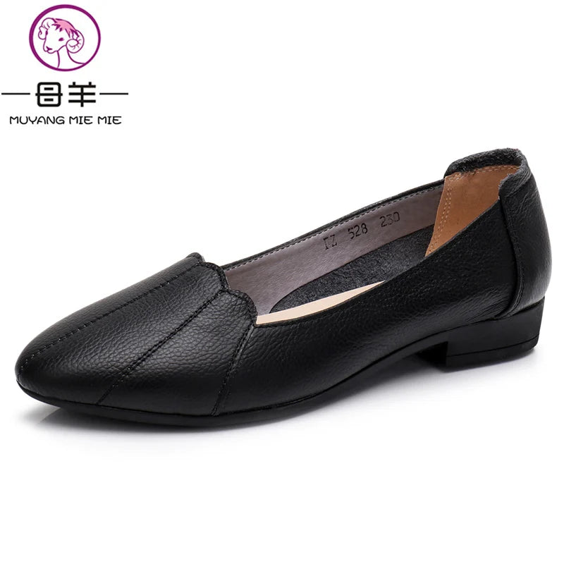 MUYANG MIE MIE Genuine Leather Flat Casual Work Ballet Flats Larger size  Women Shoes