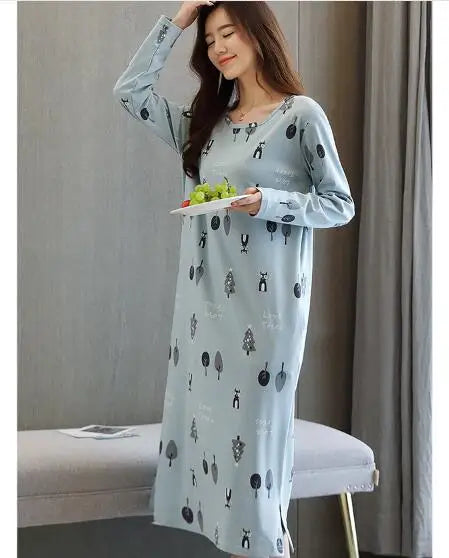Fdfklak Plus size 100% cotton nightdress woman spring autumn nightgowns female long sleeve dress women's nightshirt M-3XL Women Sleep