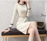 New Arrival Winter Runway Long Sleeve Tweed Dress Autumn Woman Elegant Ladies Office Vintage Casual Slim Dresses Vestidos Women Work Dress