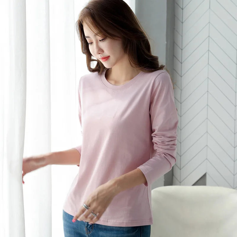 New Female T-shirt Long Sleeve Cotton T-Shirt Ladies Winter Top Tee Solid Color Basic Tshirt Casual T-shirts For women tops - women contemporary - women casual - girl tops - girl short