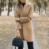 Fashion Woolen Coat Office Lady Autumn Solid Color Stand Collar Woolen  Women Plus Size Clothing