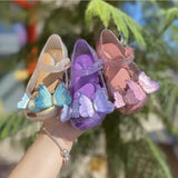 New Children's Sparkle Butterfly Jelly Original Mini Melissa Princess Beach Sandals Fashion PVC Sequin Girls Shoes