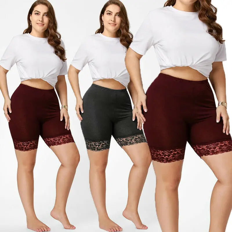 Plus Size Female Lace Splice Shorts Woman Leggings Elastic High Waist Shorts Sports Bottoms Lady Slim women short