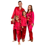 2PCS Christmas Satin Pajamas Solid Family Matching Xmas Winter Long Sleeve Pants Set For Kid Boys Girls Sleepwear