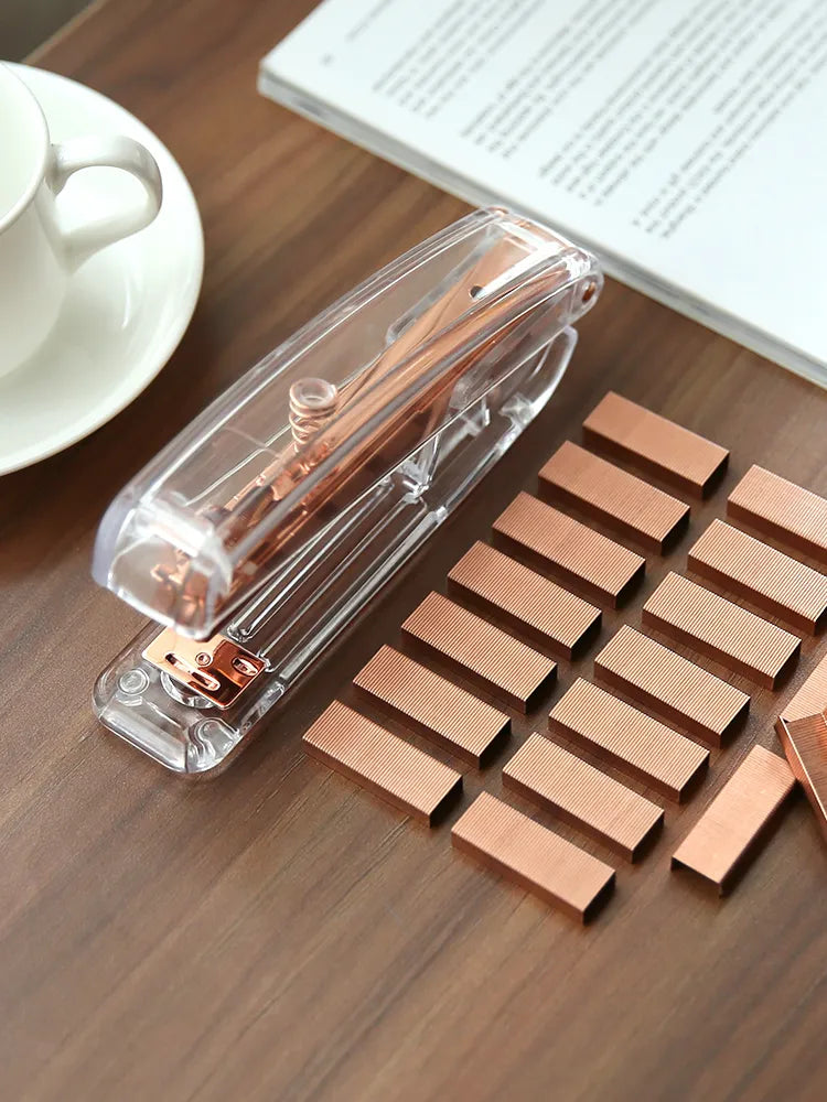 Rose Gold Color Stapler Set Acrylic Transparent Design Binder 24/6 Staples Stationery Office Binding Tools School Supplies