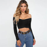 Women's Long Sleeve T-shirt Summer Fashion Casual Sexy Off Shoulder Solid Color Umbilical Exposure Sexy girl tops - women casual