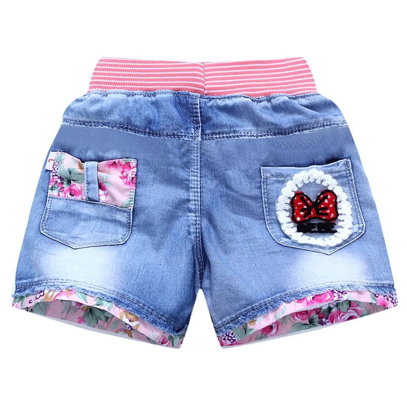 New Summer Kids Denim Shorts Fashion Princess Jeans Children Pants Flower Clothing girls short