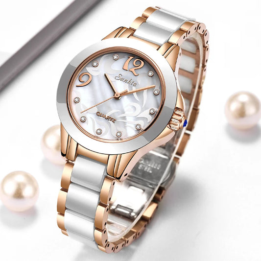 SUNKTA Luxury Crystal Waterproof Rose Gold Top Brand Bracelet Clock Gift Relogio women watch