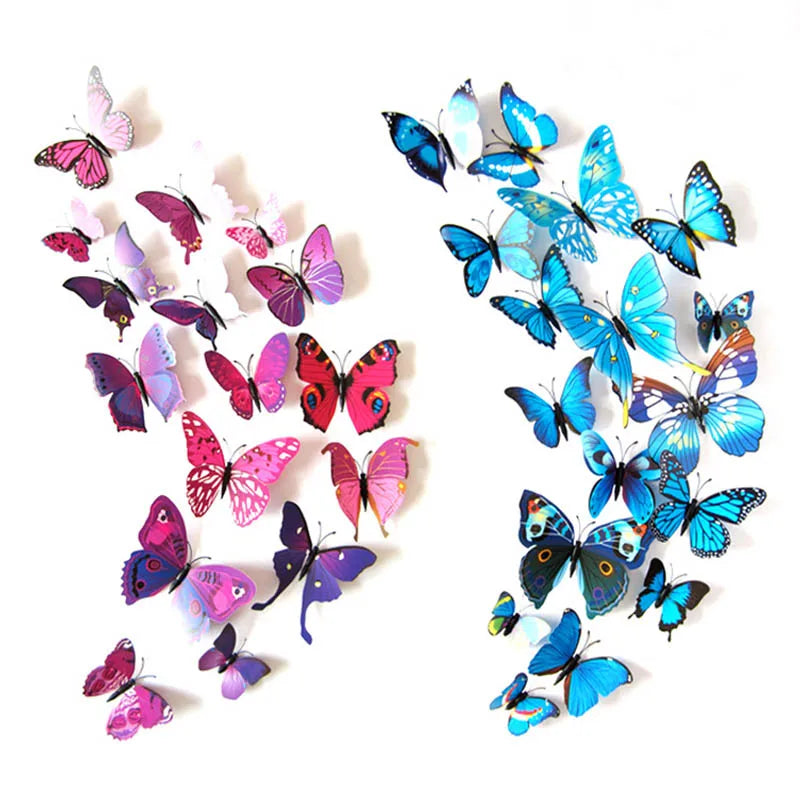 12Pcs DIY Lifelike 3D Multicolor Butterfly Magnet Fridge Magnet Wall Stickers Kids Baby Rooms Free Glue Home Decorations - Dining