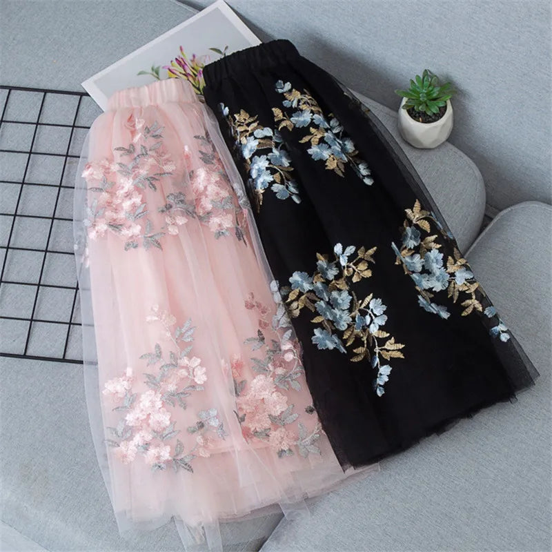 Teen Embroidery Kids Sequin for Summer Dance Long Skirt Princess Skirt Elastic Waist Child Clothes Girl Skirt