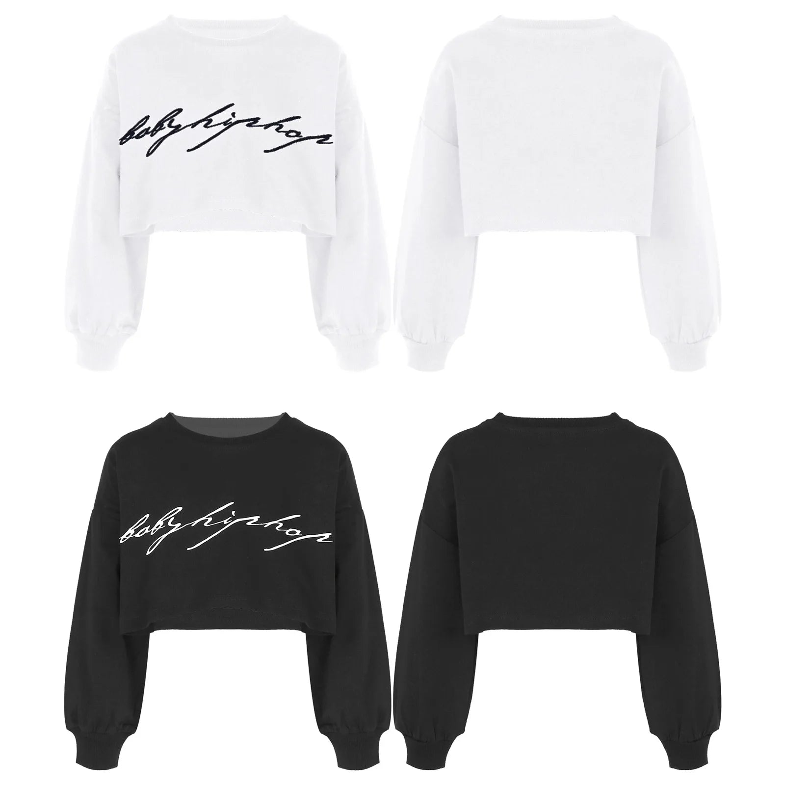 Kids Sports Crop Tops Hip Hop Jazz Dance Clothing Long Sleeves Round Neckline Letter Print Gymnastics Workout Crop  Girl Tops