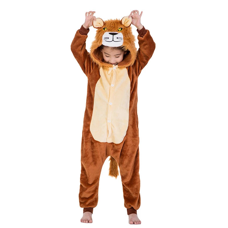 Cartoon Lion Baby Pajamas Girls Hoodie Flannel Sleepwear Cute Cosplay Pajamas Costume Onesies For Kids Baby Party Bodysuit Boys Sleepwear - Girls Sleepwear