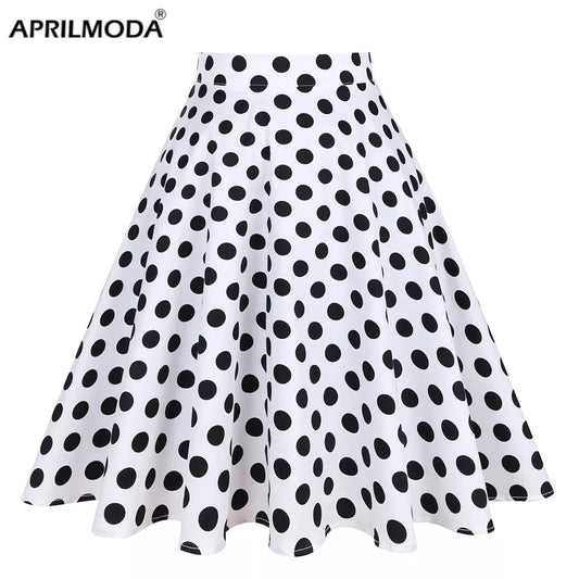 Polka Dot 50s Vintage Woman Tunic Skirt High Waist Pleated Midi Retro Clothing Summer Audrey Hepburn 50s Swing Holiday Skater Women Casual