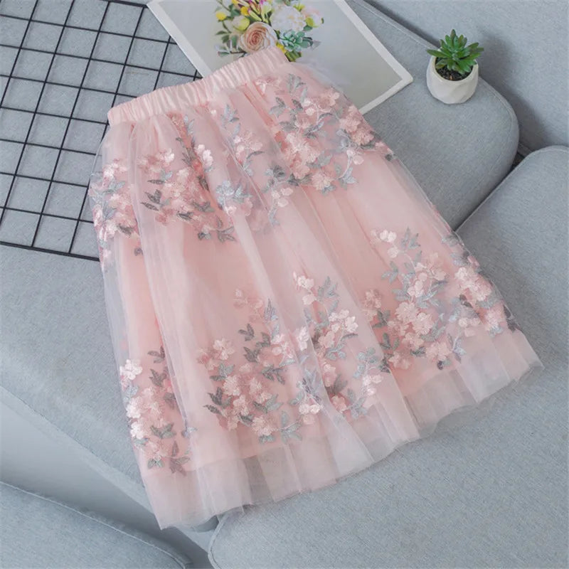 Teen Embroidery Kids Sequin for Summer Dance Long Skirt Princess Skirt Elastic Waist Child Clothes Girl Skirt